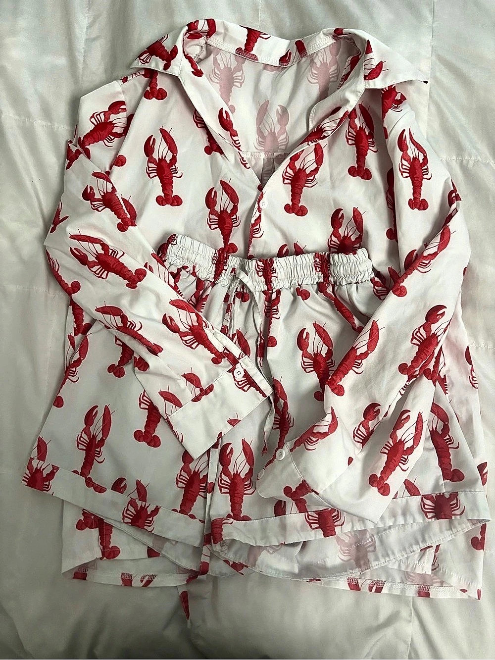 Lobster Print Pajama Set in White & Red Like New